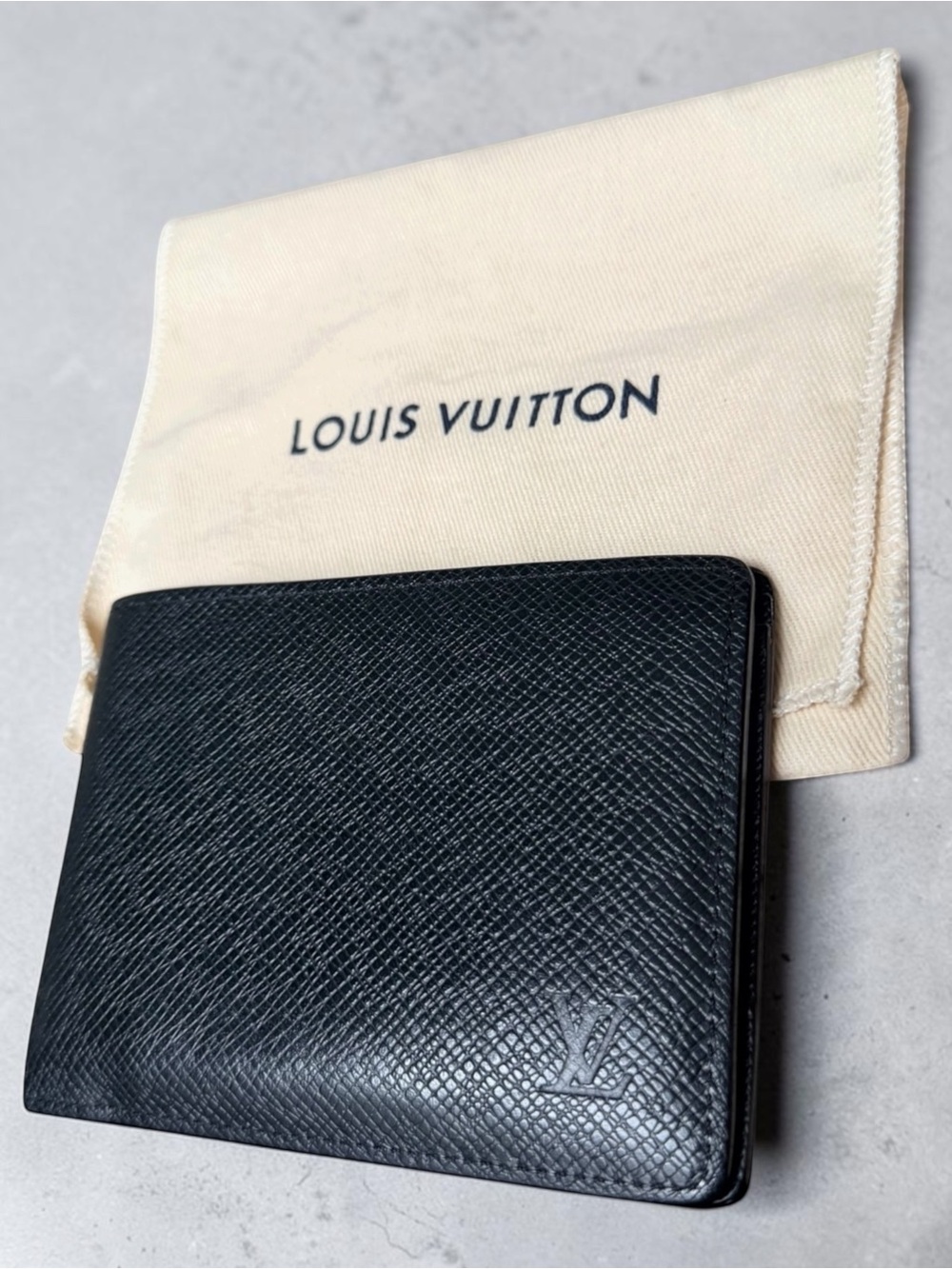 Louis Vuitton Black Taïga Leather Multiple Wallet- FREE COA